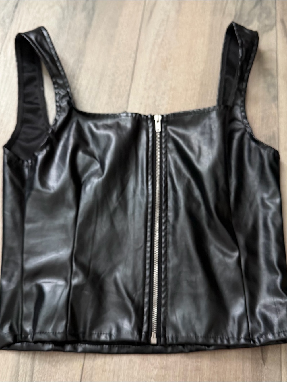 Faux Leather Zip Up Corset Top